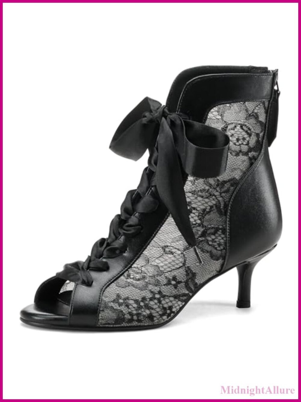 Womens Mesh Lace Open Toe Ankle Booties Kitten Heels Wedding Shoes Lace Up